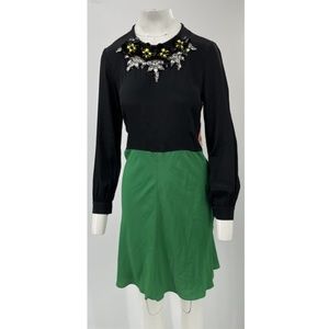 Marni Summer 2013 Black/Green Jewel Embellished Neckline A-Line Dress sz 40